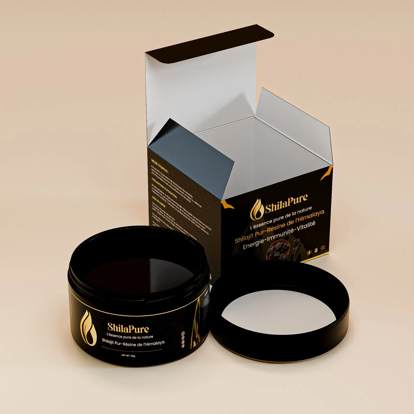 Pot de résine SHILAPURE ouvert et son coffret